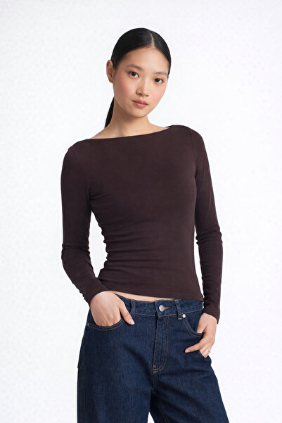 İMVAGO Women's Boat Neck Long Sleeve Blouse