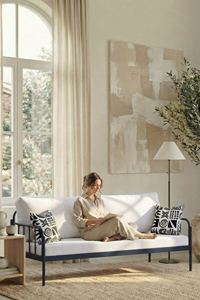 ARGİMO Sofia Kırlentli Minderli Metal Karyola Krem Minder