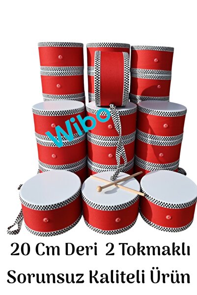 Saatistan Küçük Ahşap ve Deri Çocuk Davulu, 20 cm, 2 Tokmaklı, Kırmızı renk