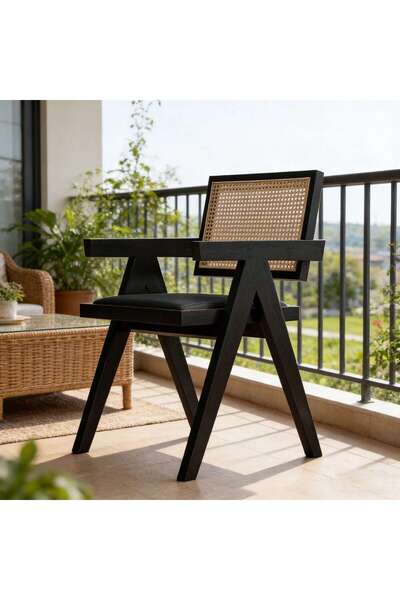 Mtanvxay كرسي طعام خارجي من قماش مخملي، كرسي بذراعين من خشب المطاط بتصميم كلا...