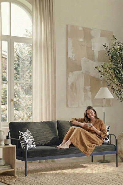 ARGİMO Sofia Kırlentli Minderli Metal Karyola Antrasit Minder