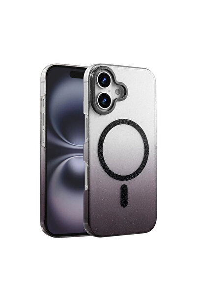 VINTESSY غطاء آيفون 16 بلس اللامع متوافق مع ماج سيف - أسود