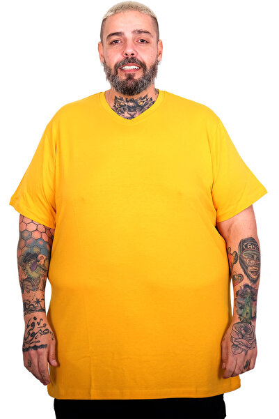 ModeXL Mode XL Large Size Men's Basic V-Neck T-Shirt 20150 Mustard