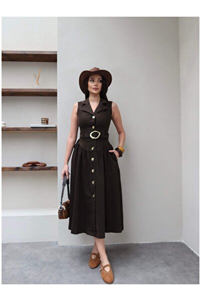 ESRAHELVACI Zero Sleeve Belted Denim Dress