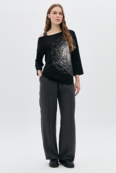 DAIDO بنطلون نسائي واسع الساق بجيوب أمامية 3828 أنثراسايت