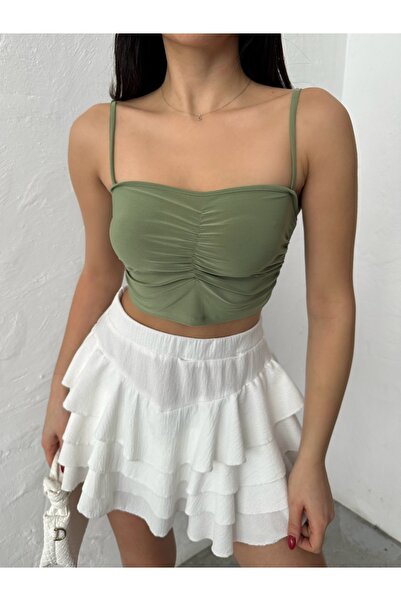 QUTTA Women's Çağla Strappy Sandy Crop Blouse