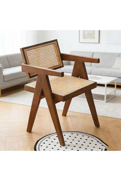 Mtanvxay Velvet Fabric Arm Dining Chair Retro Rubber Wood for Patio Kitchen C...