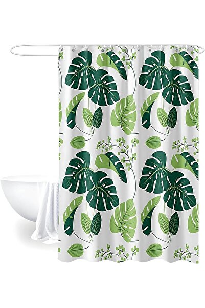 Feelings ستارة حمام، 180×180 سم، بنقشة أوراق استوائية