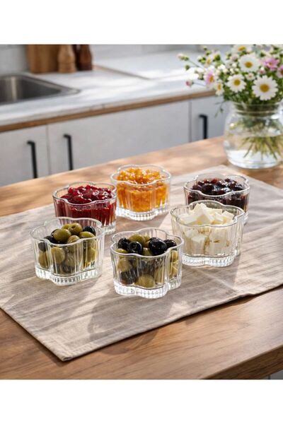 YzHome 6 lı Cam Puding Tatlı Dondurma Kahvaltılık Kase Seti Çerezlik Magnolya Magnolia Sunum Kasesi