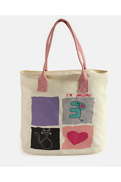 REDTAG Women Cream Printed Tote Bag