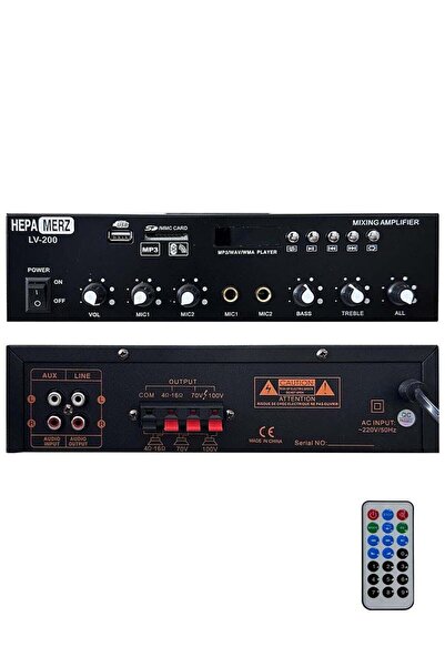Saatistan Yüksek Güçlü 200W Çift Çıkışlı Mixer Amfi, Bluetooth ve USB Bağlantısı