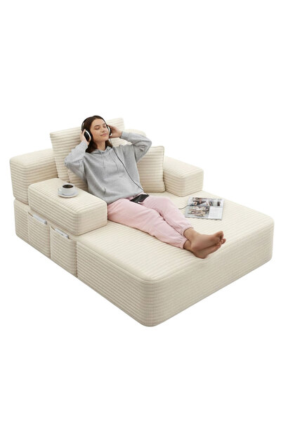 foamly Cloud Yataklı Berjer -Fitilli Kadife Kumaş Çok Fonksiyonlu TV ve Dinle...