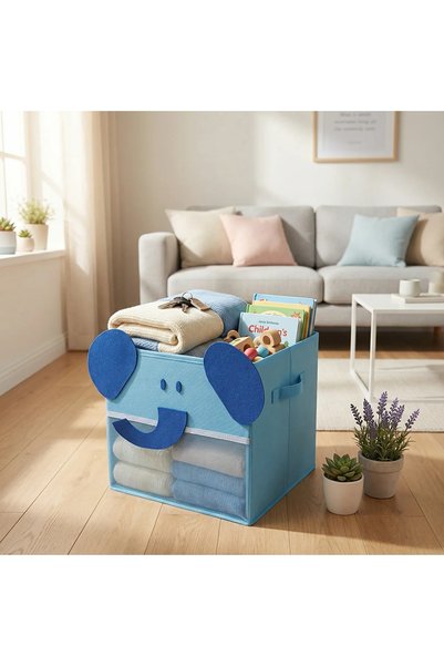 Altınkayaticaret 2 Pieces of Elephant-Patterned Felt Toy Storage Box in Sizes 27*27 Cm, Multi-Purpose Storage Box