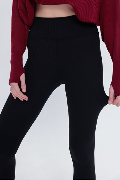 Gizrain Γυναικείο Μαύρο Κολάν Ψηλόμεσο με Κορδόνια που Δεν Διαγράφει τη Σιλου...