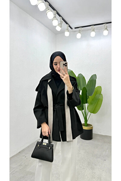 RİMA Scarf Polyviscon Lined Short Trench Coat