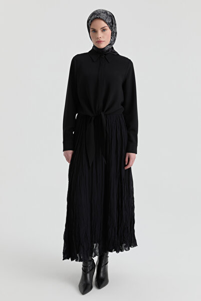 Tuğba Crash Dokulu Uzun Etek - Siyah