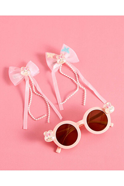 REDTAG Girls Pink Sunglasses With Hair Accessory Set (3 Piece)