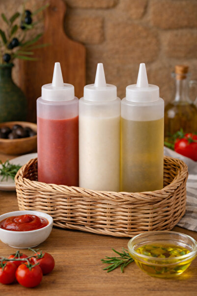 Flaura Home 330 ml Yağlık & Sosluk Seti 3’lü – Sızdırmaz Kapaklı Şişe Seti