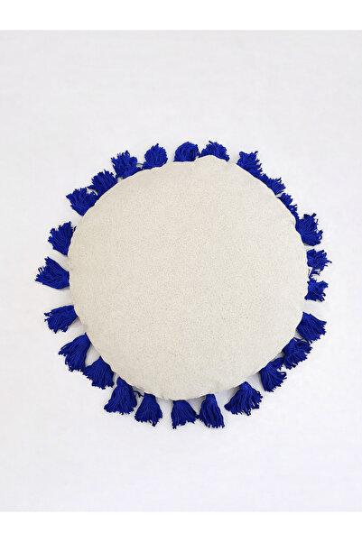 Galia Tasarım Terra Sun – Round Linen Saks Decorative Throw Pillow with Tassels