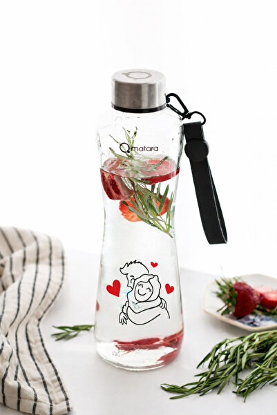 Qmatara Sevgililer Gününe Özel Baskılı Cam Matara 750 cc