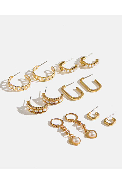 REDTAG مجموعة أقراط نسائية مزينة بالذهب (6 أزواج)