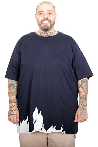 ModeXL Mode XL Plus Size Мъжка тениска с пламък на врата U24082 ТЪМНО СИНЬО