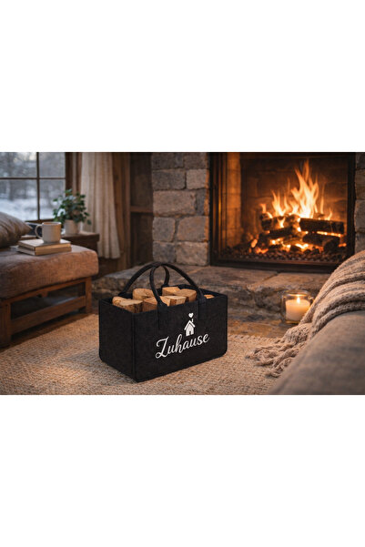 Out Of The Blue Felt Bag for Firewood, 'Zuhause', Storage bag