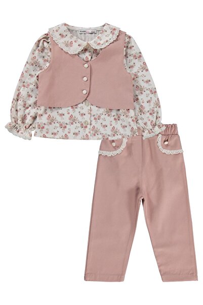 Kumru طقم بنطلون وسترة وقميص مزين بالزهور للفتيات من 3 قطع لعمر 2-5 سنوات - و...