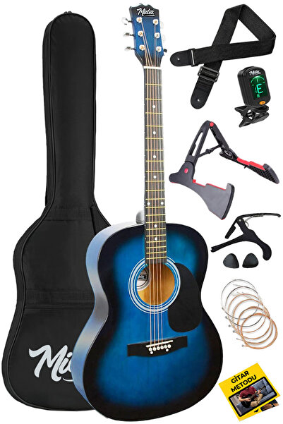 Saatistan 40 inç Mavi Akustik Gitar Seti, Yetişkinler İçin Kaliteli Paket