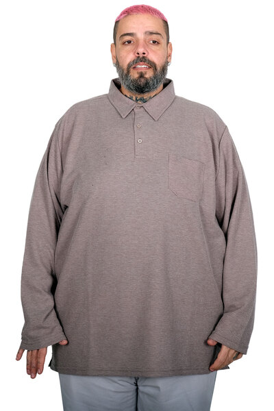 ModeXL Mode XL Large Size Men's Long Sleeve Pocket Waffle Polo 23449 Gray