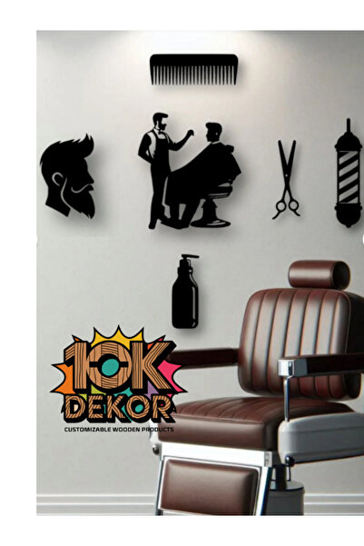 10kdekor Ahşap Tablo Dekoratif Duvar Süsü Erkek Kuaförü Temalı Berber Dükkanl...