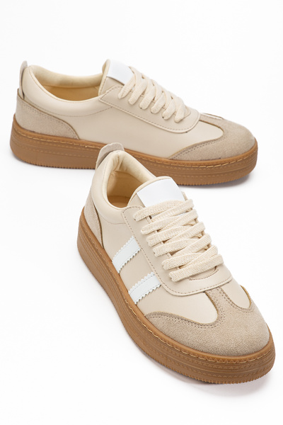 BY BERLE SHOES Women's Beige Skin Thick Sole Sneaker