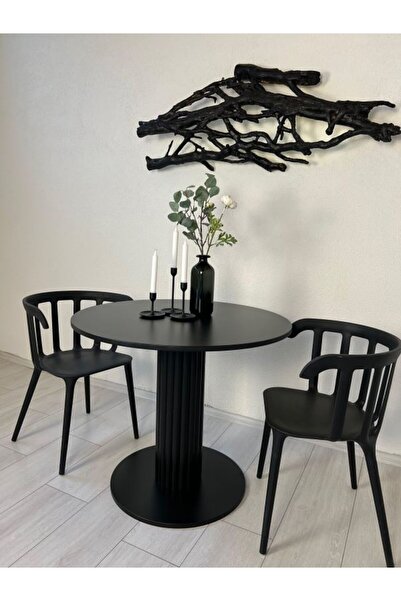 woodywood 75 Cm Özel Tasarım DAR Sutun KOMPLE SİYAH Yemek Masası