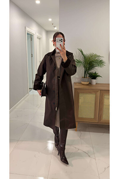 BİRCANÇİL Jansna Kahve Kadife Yaka Trençkot