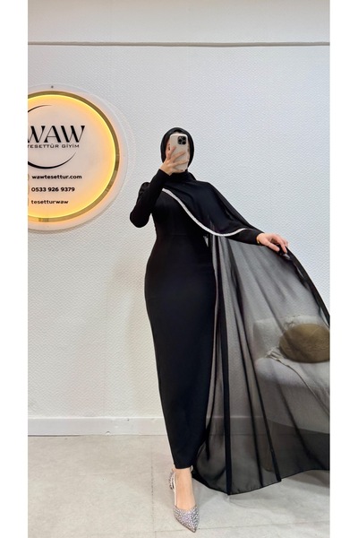 waw tesettür Şifon Taş Detaylı Abiye