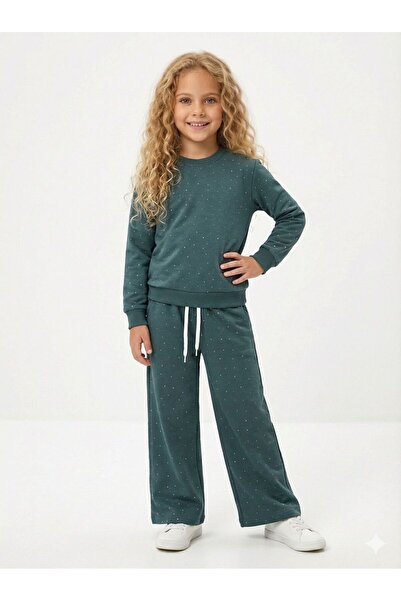 Kalyoncu Butik طقم بناتي من قماش الإنترلوك الفاخر ذو الوجهين باللون الأخضر مع...