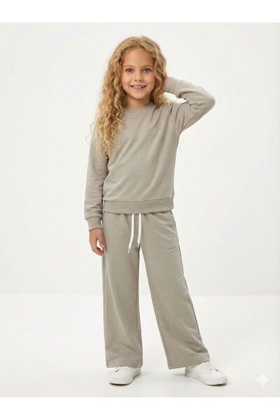 Kalyoncu Butik طقم بناتي من قماش الإنترلوك الفاخر ذو الوجهين باللون البيج مع ...