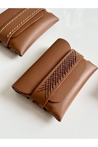 NevoAccessory 100% Genuine Leather Handmade Brown Line Patterned Card Holder ...