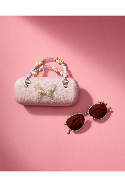 REDTAG نظارات شمسية وردية اللون بتصميم طيار للبنات مع حافظة مزخرفة (قطعتان)