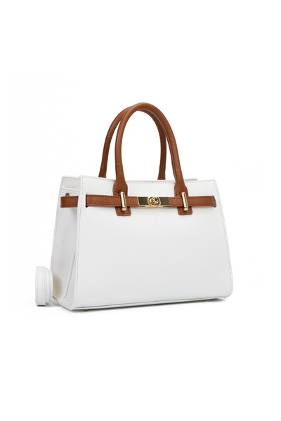 Posete Fagaras Poseta Piele Louise - Alb Coniac, Geanta Office din Piele Natu...