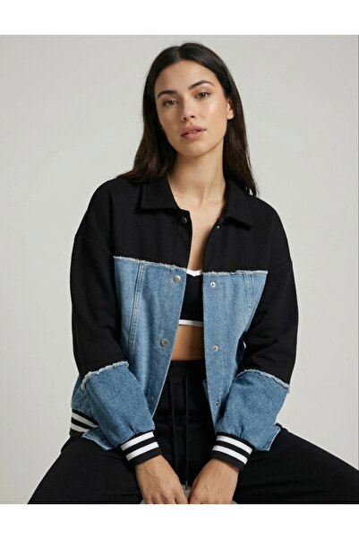 Bizde Ne Yok ki Kot Garnili Şerit Detay Bomber Ceket