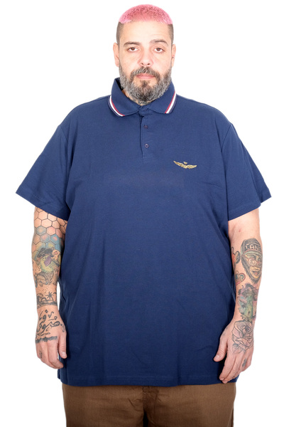 ModeXL Mode XL Large Size Men's Eagle Polo Collar T-Shirt 25315 Indigo