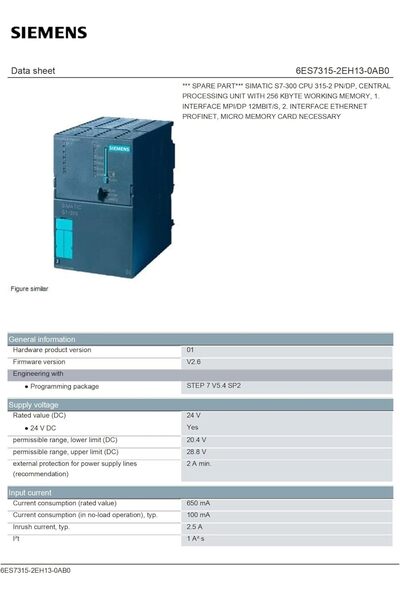 Siemens SIMATIC S7-300 CPU 315-2 PN/DP