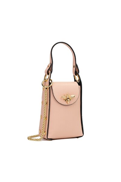 Posete Fagaras Lia Leather Purse - Powder Pink, Casual Bag Made of Genuine Le...