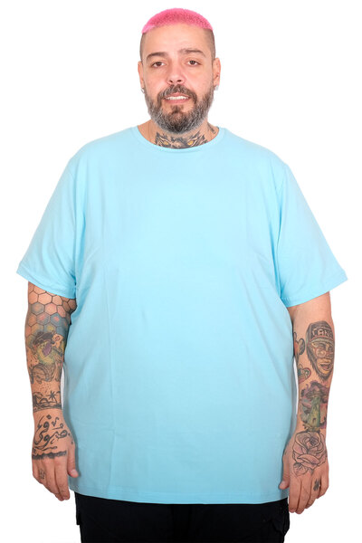 ModeXL Mode XL Large Size Men's Super Basic Crew Neck T-Shirt 20149 Turquoise