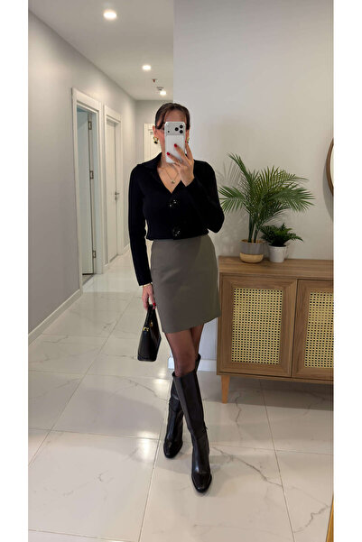 BİRCANÇİL Tosla Khaki Short Skirt