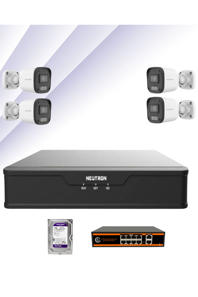 NEUTRON 4’lü 2MP Sesli IP Kamera Güvenlik Seti (NVR + HDD + PoE Switch)