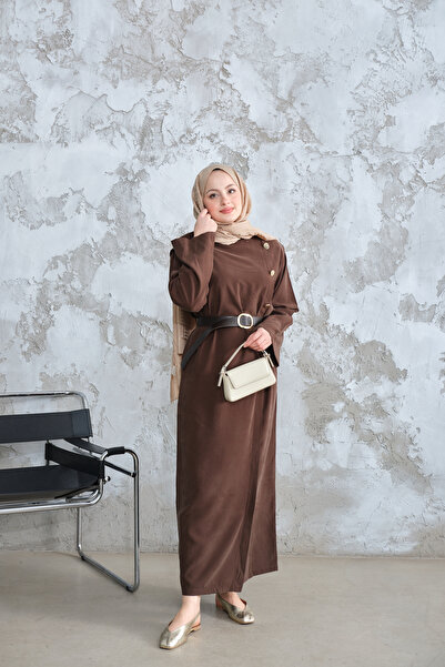 LOCCO Women's Belted Dress Brown