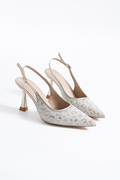 Moda Pie Elfirte Flower Stone Rochie de seară pentru femei cu toc auriu