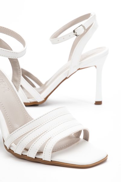 ELEVAM Women's Stylish Thin Heeled Sandals – Ankle Strap – Casual White